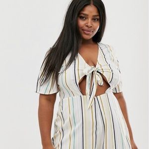 ASOS Size US 14 tie front romper in natural stripe